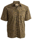 Johari West, Short Sleeve, Brown and Green Batik Hawaiian Shirt, Button Down Men's Shirt