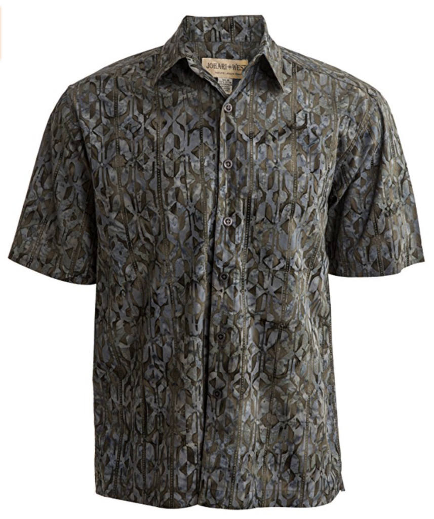 Johari West, Short Sleeve, Brown and Blue Batik Hawaiian Shirt, Button Down Men's Shirt
