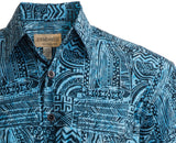 Johari West, Short Sleeve, Blue Batik Hawaiian Shirt, Button Down Men's Shirt