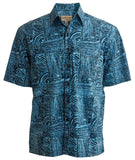 Johari West, Short Sleeve, Blue Batik Hawaiian Shirt, Button Down Men's Shirt
