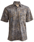 Johari West, Short Sleeve, Gray and Blue Batik Hawaiian Shirt, Button Down Men's Shirt