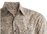 Johari West, Short Sleeve, Tan Batik Hawaiian Shirt, Button Down Men's Shirt