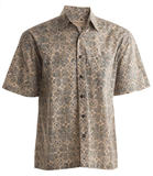 Johari West, Short Sleeve, Tan Batik Hawaiian Shirt, Button Down Men's Shirt