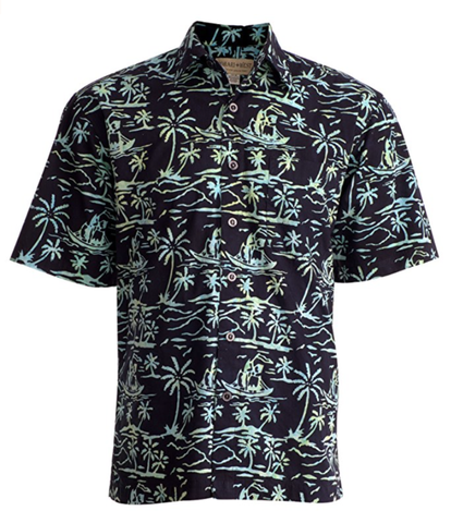 Johari West, Short Sleeve, Blue and Black Batik Hawaiian Shirt, Button Down Men's Shirt