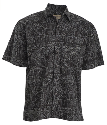 Johari West, Short Sleeve, Green and Black Batik Hawaiian Shirt, Button Down Men's Shirt