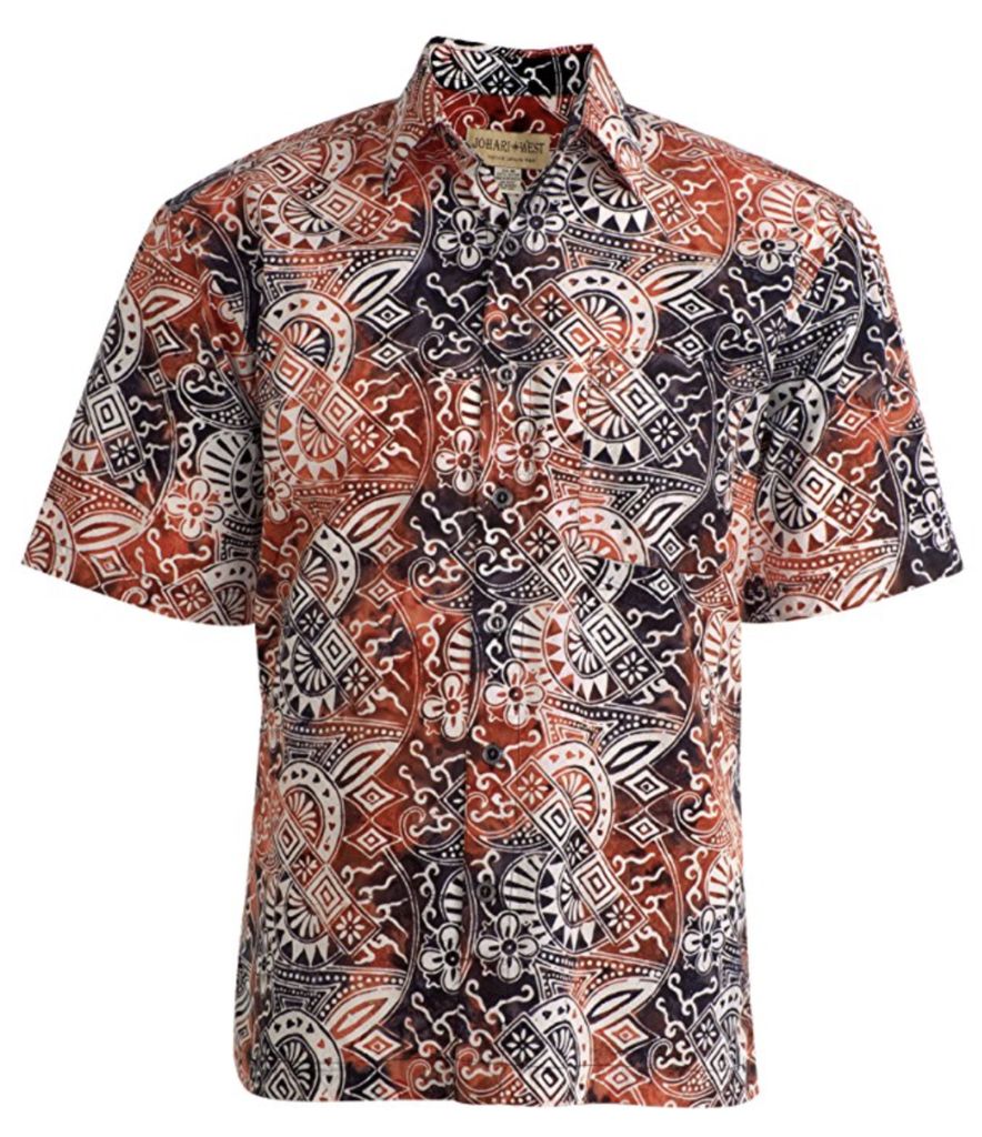 Johari West, Short Sleeve, Orange and Blue Batik Hawaiian Shirt, Button Down Men's Shirt