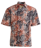 Johari West, Short Sleeve, Orange and Blue Batik Hawaiian Shirt, Button Down Men's Shirt