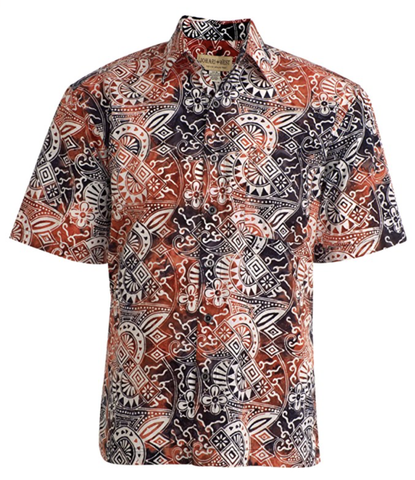 Johari West, Short Sleeve, Orange and Blue Batik Hawaiian Shirt, Button Down Men's Shirt