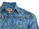 Johari West, Short Sleeve, Blue Batik Hawaiian Shirt, Button Down Men's Shirt