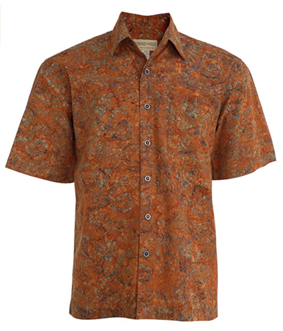 Tidal Wave (1398-Fire) - Red and Gold, Johari West Men's Hawaiian Button down shirt