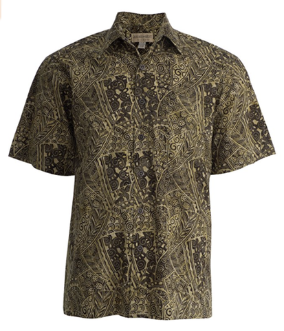 Johari West, Short Sleeve, Yellow Batik Hawaiian Shirt, Button Down Men's Shirt