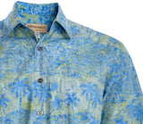 Johari West, Short Sleeve, Blue and Green Batik Hawaiian Shirt, Button Down Men's Shirt