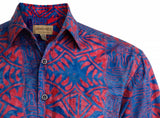 Johari West, Short Sleeve, Red and Blue Batik Hawaiian Shirt, Button Down Men's Shirt
