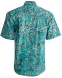 Johari West, Short Sleeve, Turquoise Batik Hawaiian Shirt, Button Down Men's Shirt