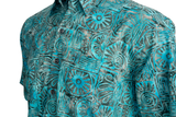Johari West, Short Sleeve, Turquoise Batik Hawaiian Shirt, Button Down Men's Shirt