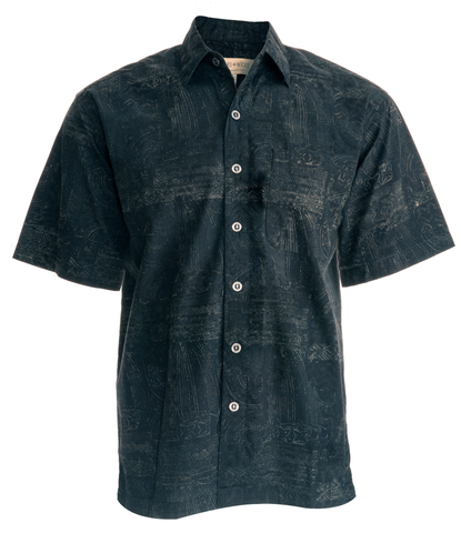 Johari West, Short Sleeve, Black Batik Hawaiian Shirt, Button Down Men's Shirt