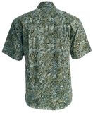Autumn Gold (1446-Olive) - Johari West, Short Sleeve, Batik Hawaiian Shirt, Button Down Men's Shirt