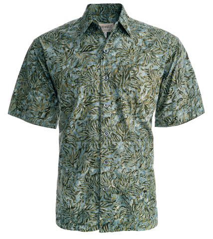 Autumn Gold (1446-Olive) - Johari West, Short Sleeve, Batik Hawaiian Shirt, Button Down Men's Shirt