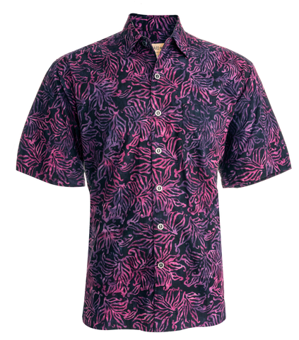Johari West, Short Sleeve, Purple and Floral Batik Hawaiian Shirt, Button Down Men's Shirt