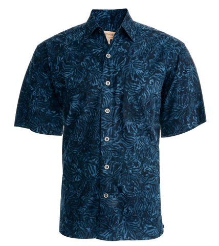 Johari West, Short Sleeve, Blue and Green Batik Hawaiian Shirt, Button Down Men's Shirt