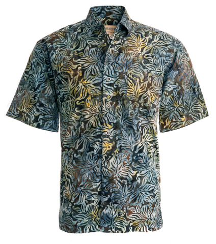 Hawaiian Shirt, Button Down Men's Shirt, Short Sleeved, floral shirt, brown, yellow, blue shirt