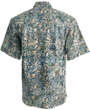 Johari West, Short Sleeve, Gray and Blue Batik Hawaiian Shirt, Button Down Men's Shirt