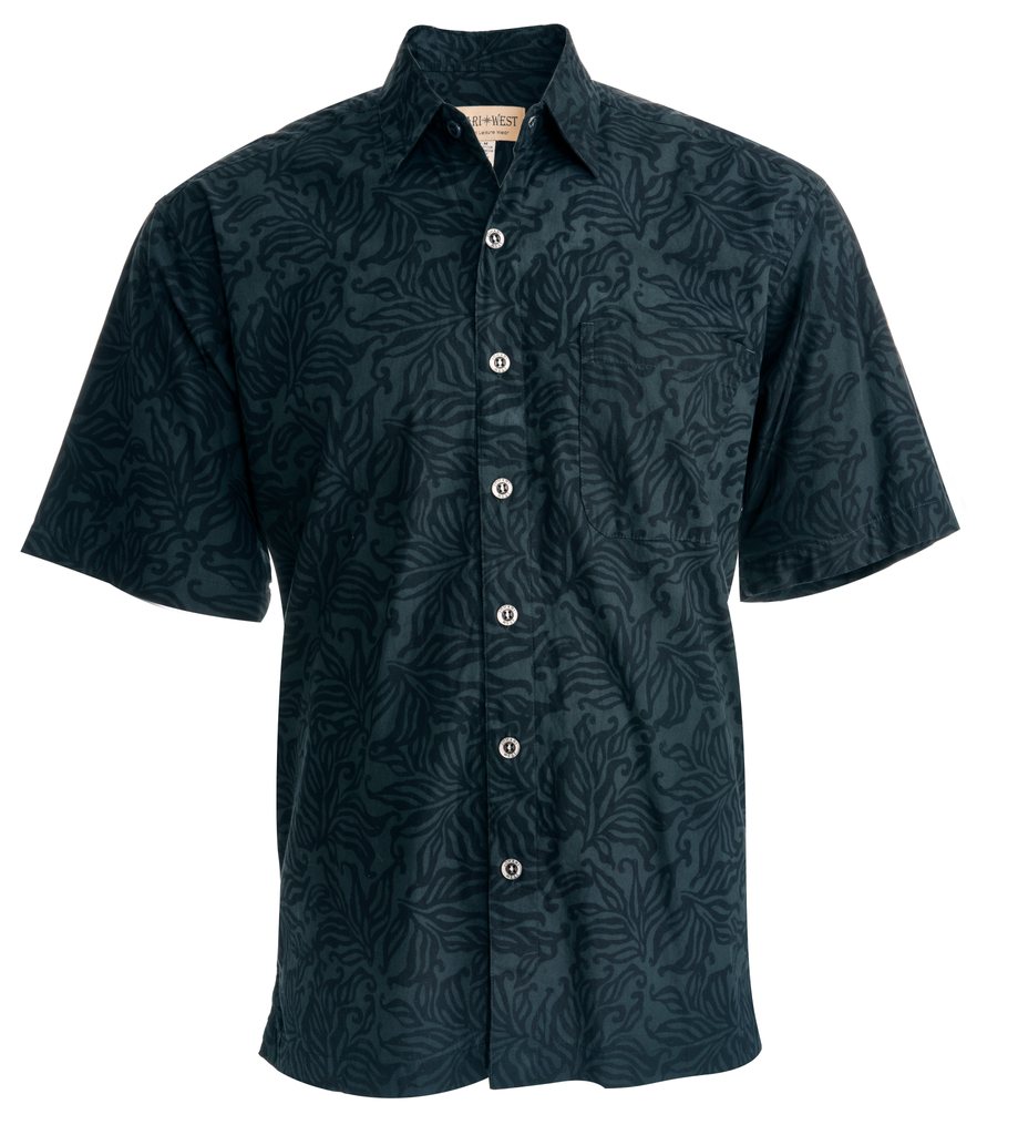 Johari West Green and Black Batik Hawaiian Shirt, Button Down Men's Shirt