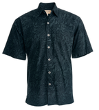 Autumn Gold (1453-Slate) - Johari West Green and Black Batik Hawaiian Shirt, Button Down Men's Shirt