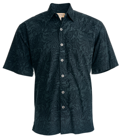 Johari West Green and Black Batik Hawaiian Shirt, Button Down Men's Shirt