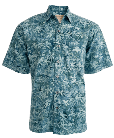 Johari West, Short Sleeve, Green Batik Hawaiian Shirt, Button Down Men's Shirt