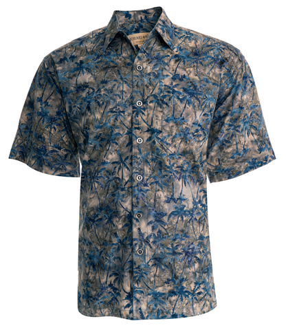 Johari West, Short Sleeve, Blue and Gray Batik Hawaiian Shirt, Button Down Men's Shirt