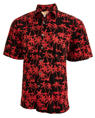 Johari West, Short Sleeve, Red and Black Batik Hawaiian Shirt, Button Down Men's Shirt