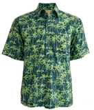 Johari West, Short Sleeve, Green Batik Hawaiian Shirt, Button Down Men's Shirt