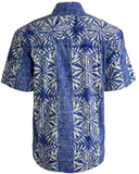 Johari West, Short Sleeve, Blue and White Batik Hawaiian Shirt, Button Down Men's Shirt