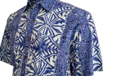 Johari West, Short Sleeve, Blue and White Batik Hawaiian Shirt, Button Down Men's Shirt