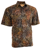 Johari West, Short Sleeve, Brown Batik Hawaiian Shirt, Button Down Men's Shirt