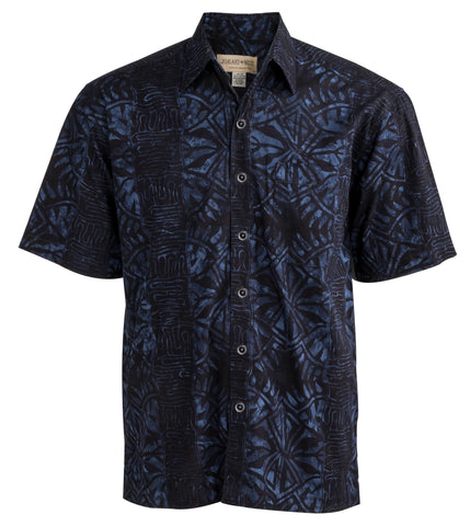 Johari West, Short Sleeve, Blue and Black Batik Hawaiian Shirt, Button Down Men's Shirt