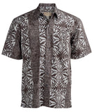 Johari West, Short Sleeve, White and Gray Batik Hawaiian Shirt, Button Down Men's Shirt