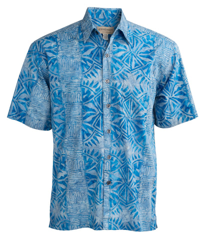 Johari West, Short Sleeve, Blue Batik Hawaiian Shirt, Button Down Men's Shirt