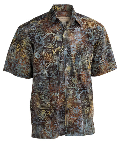 Johari West, Short Sleeve, Brown Batik Hawaiian Shirt, Button Down Men's Shirt