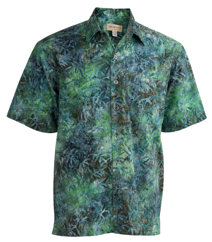 Johari West, Short Sleeve, Green and Blue Batik Hawaiian Shirt, Button Down Men's Shirt