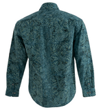 Johari West, Long Sleeve, Green/Blue Batik Hawaiian Shirt, Button Down Men's Shirt