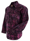 Johari West, Long Sleeve, Purple and Black Batik Hawaiian Shirt, Button Down Men's Shirt