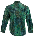 Johari West, Long Sleeve, Green Batik Hawaiian Shirt, Button Down Men's Shirt