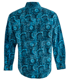 Johari West, Long Sleeve, Blue and Black Batik Hawaiian Shirt, Button Down Men's Shirt