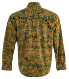 Johari West, Long Sleeve, Green and Orange Batik Hawaiian Shirt, Button Down Men's Shirt