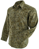 Johari West, Long Sleeve, Olive and Green Batik Hawaiian Shirt, Button Down Men's Shirt
