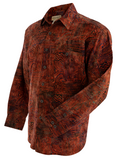 Johari West, Long Sleeve, Orange Batik Hawaiian Shirt, Button Down Men's Shirt