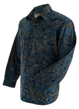 Johari West, Long Sleeve, Blue Batik Hawaiian Shirt, Button Down Men's Shirt