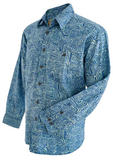 Johari West, Long Sleeve, Blue Batik Hawaiian Shirt, Button Down Men's Shirt